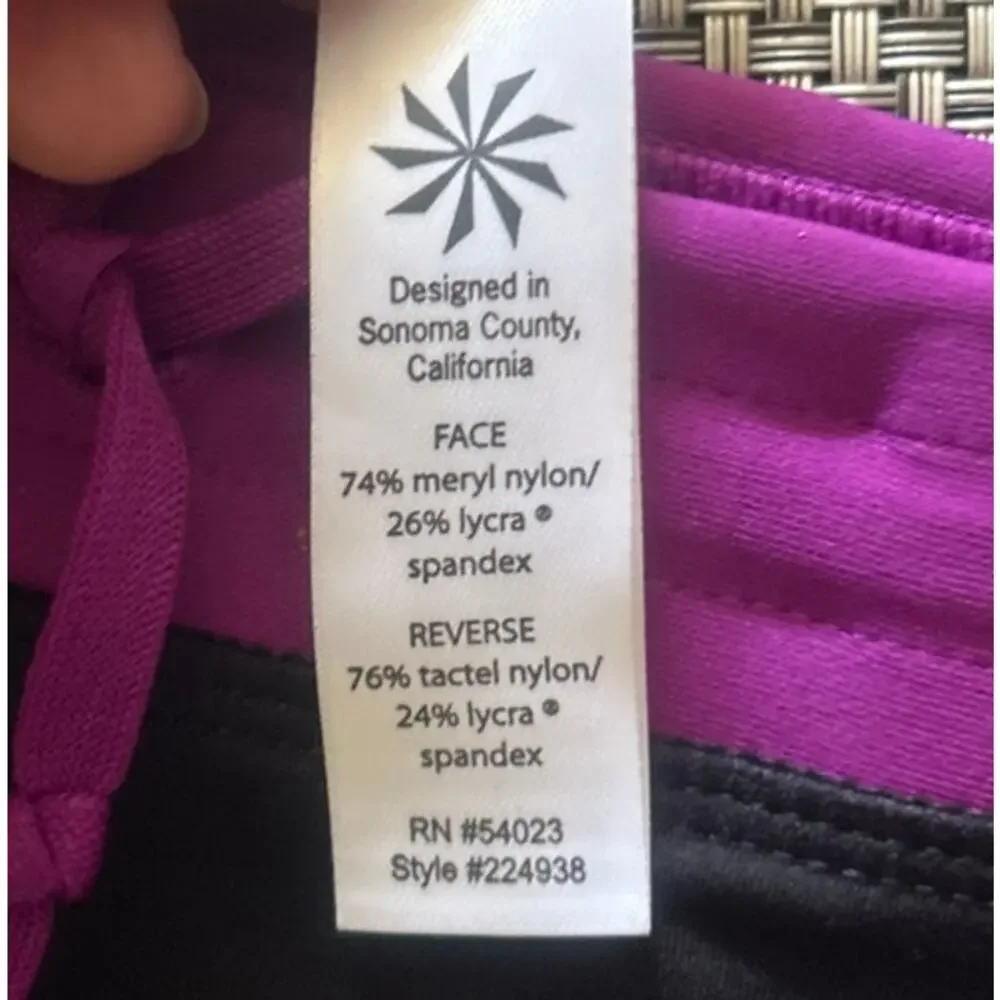 ATHLETA Hawaiian Hipster Bikini Botton Black Purple Hibiscus Tie Front L